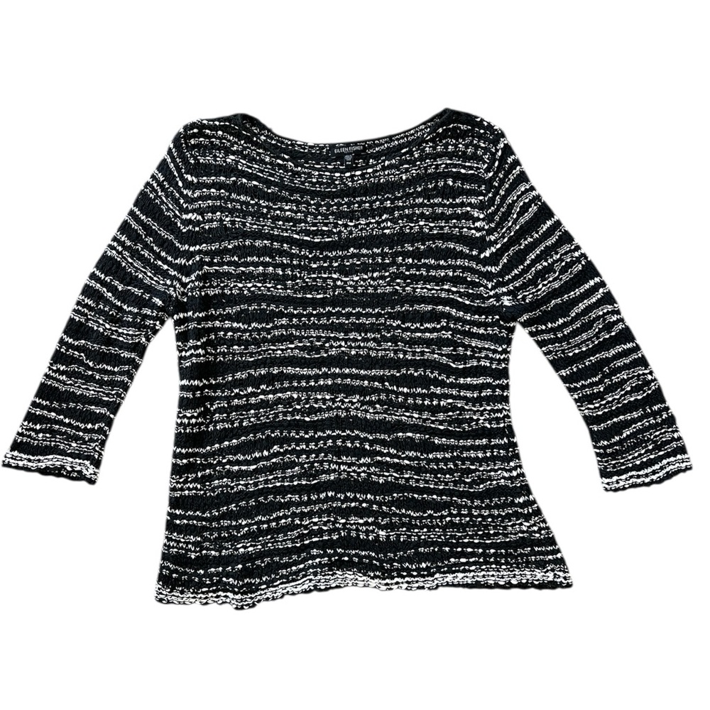 Eileen Fisher Cotton Textured Open Knit Black & White Pullover Sweater 🖤